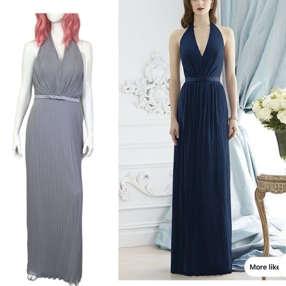 NEW Dessy Collection Platinum Pleated Chiffon  Formal Bridesmaid Maxi Dress 8